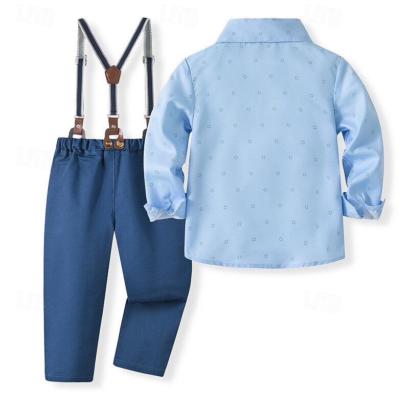 2 Pieces Ring Bearer Suit Boys Kids Shirt & Pants Formal Party Cool Gentle Solid Color Blue Cotton2