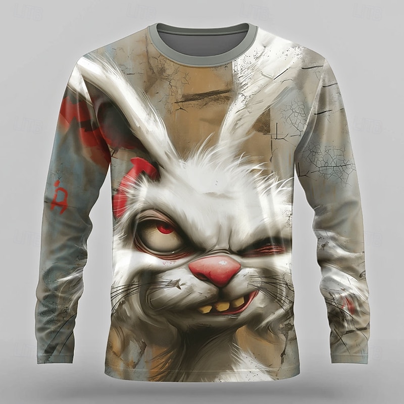 Halloween Men's Animal Funny T Shirt Long Sleeve T shirt 3D Print Crew Neck Shirt Designer Retro Vintage Street Casual Daily Khaki Summer Spring Fall Clothing Apparel S M L XL XXL XXXL