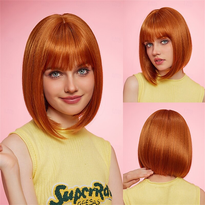 Synthetic Wig Uniforms Career Costumes Princess Straight kinky Straight Middle Part Layered Haircut Machine Made Wig 14 inch Orange Synthetic Hair Women's Cosplay Party Fashion Orange - Main Image