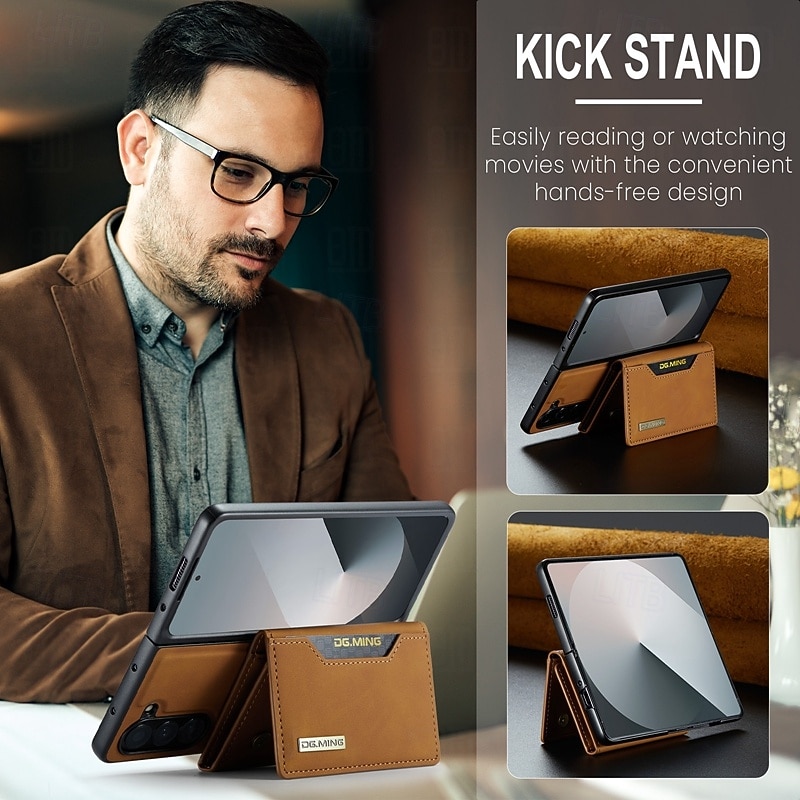 Phone Case For Samsung Galaxy Z Fold 7 Z Fold 6 Z Fold 5 Z Fold 4 Z Fold 3 Back Cover with Stand Holder Detachable Magnetic Retro TPU PC PU Leather4