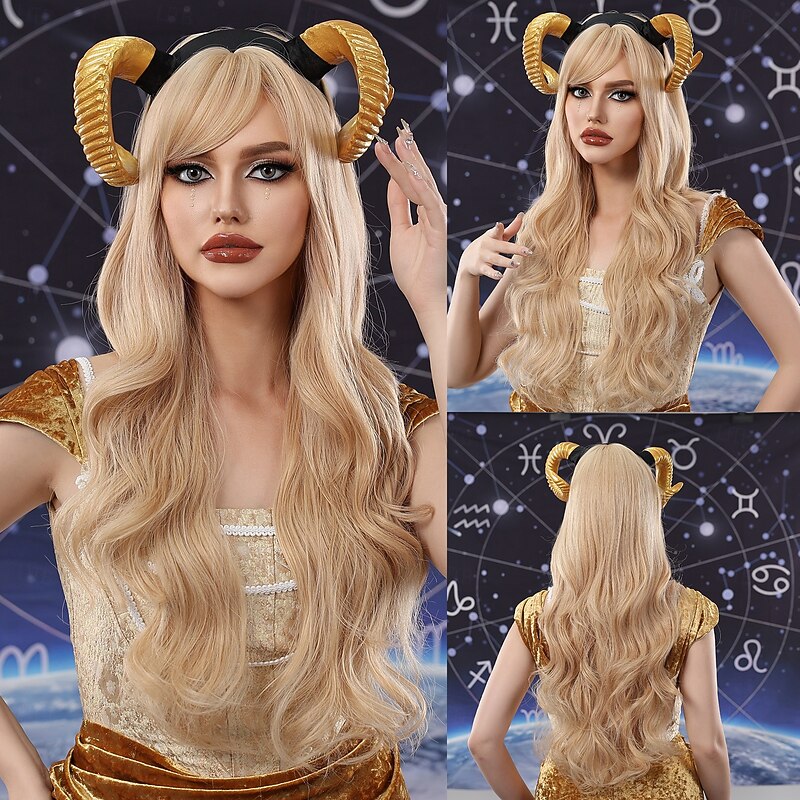 Synthetic Wig Uniforms Career Costumes Princess Curly Wavy Middle Part Layered Haircut Machine Made Wig 24 inch Light Blonde Synthetic Hair Women's Cosplay Party Fashion Blonde