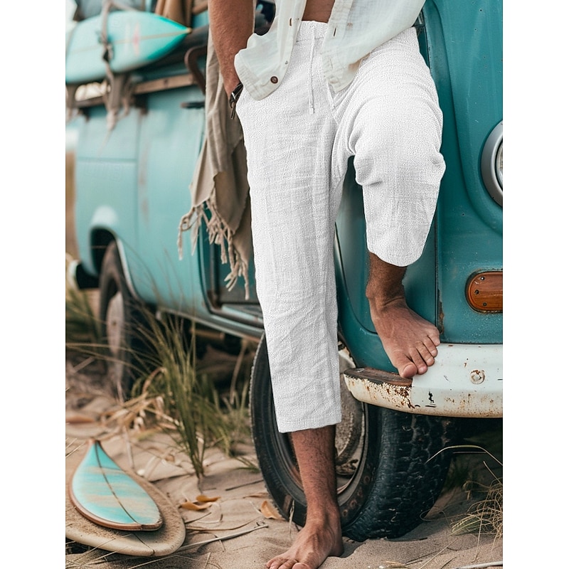 Men's Shorts Summer Shorts Capri Pants Drawstring Elastic Waist Plain Comfort Breathable Calf-Length Outdoor Daily Going out Stylish Casual Gray Green Black Micro-elastic4