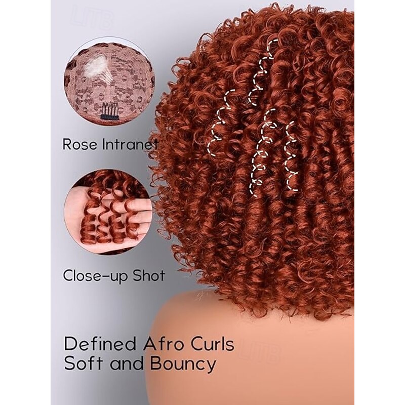Curly Afro Wigs for Black Women Short Curly Wig with Bangs Kinky Curls Curly Hair Synthetic Wigs for African American Women3