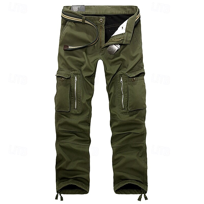 Men's Cargo Pants Fleece Pants Tactical Pants Trousers Buttons Multi Pocket Plain Warm Wearable Outdoor Daily Camping & Hiking Fashion Classic Dark Khaki Black4