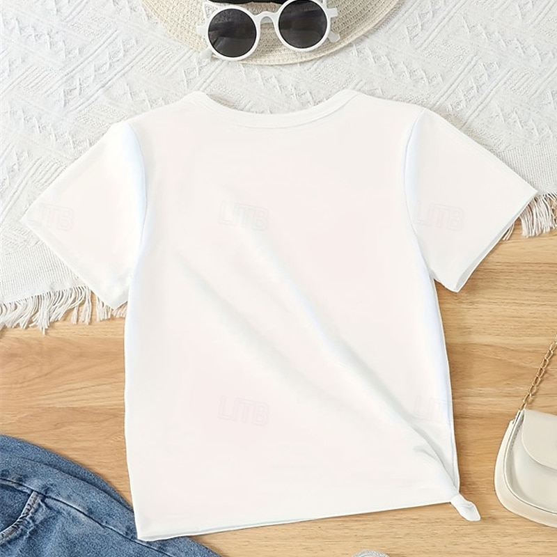 100% Cotton Kids Girls' White Cartoon Letters T shirt Tee Crew Neck Short Sleeve Outdoor Daily Vacation Classic Casual Print Summer4