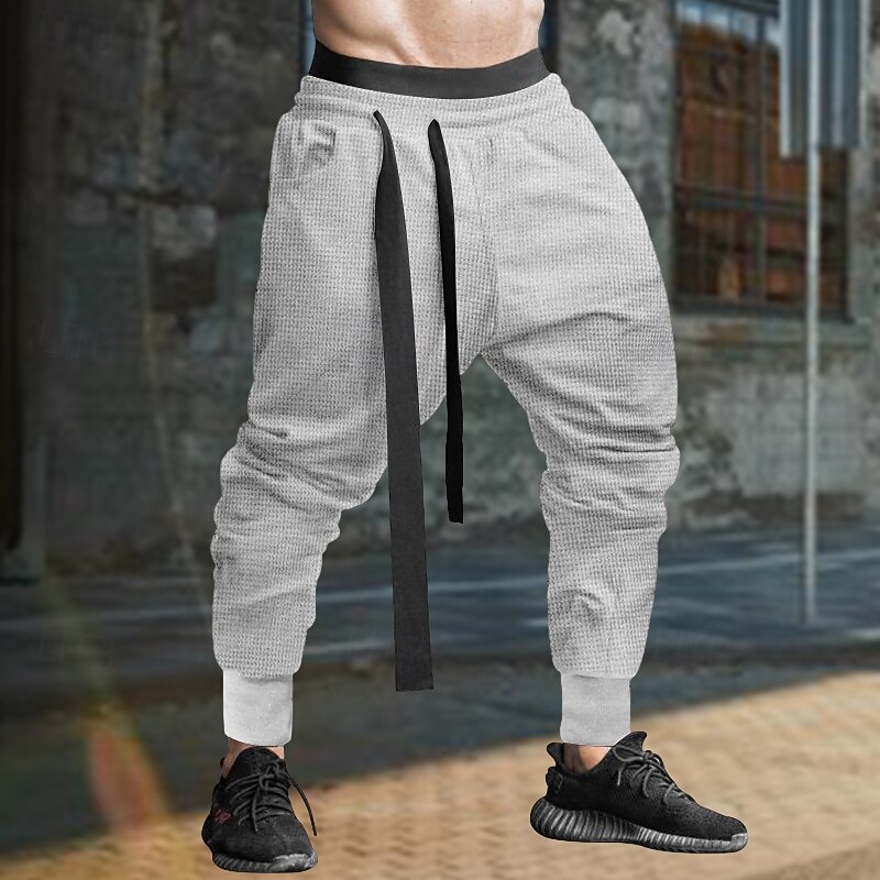 Men's Sweatpants Joggers Trousers Casual Pants Waffle Pants Drawstring Elastic Waist Plain Comfort Soft Full Length Sports Outdoor Daily Fashion Streetwear Black Blue4