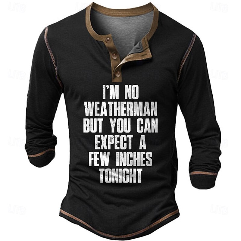 Men's Halloween Letter Henley Shirt Long Sleeve 3D Print Cowboy Casual Holiday Festival Summer Spring Fall Black Navy Blue Henley Henley T-Shirt