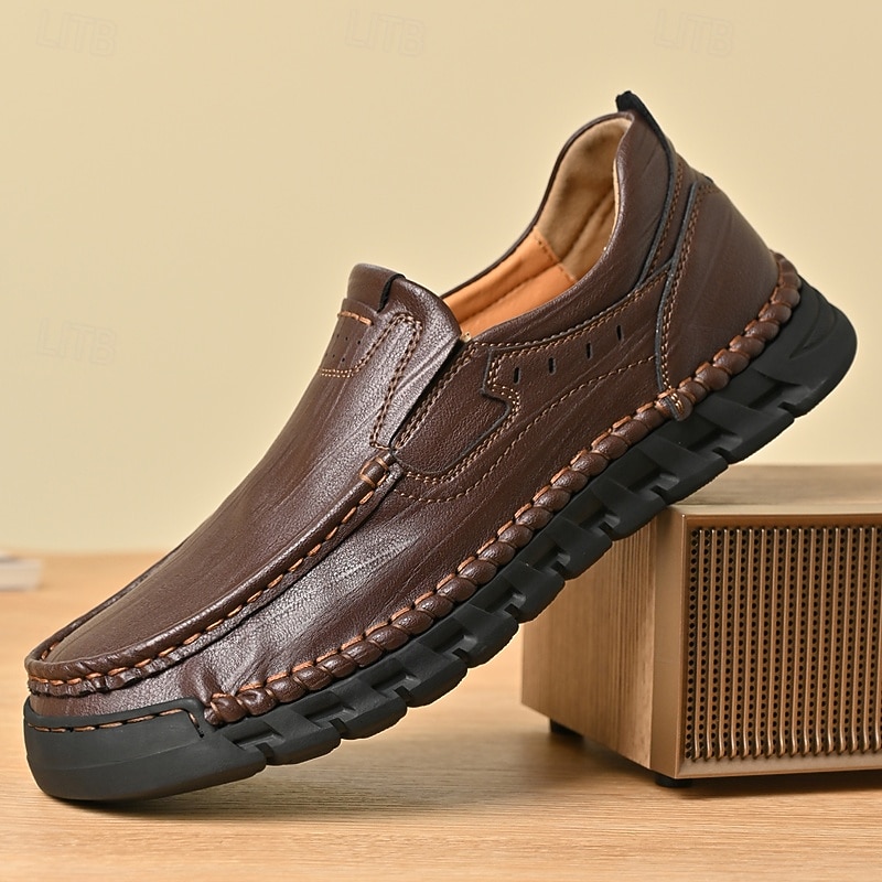 Men's Comfortable Brown Slip-On Loafers with Cushioned Sole and Durable Stitching, Ideal for Everyday Casual Wear
