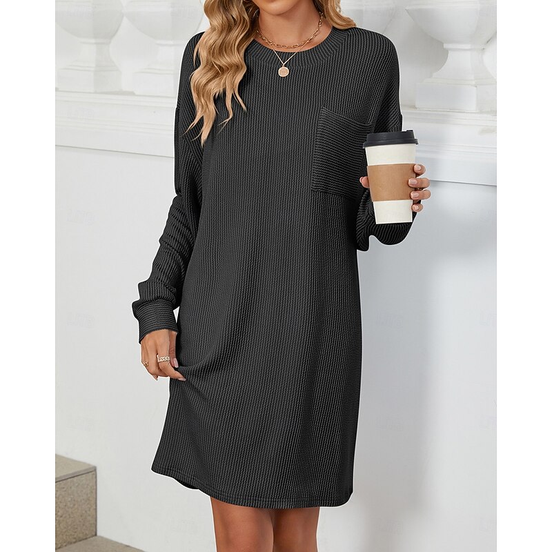 Women's Mini Dress Black Dress Cocktail Dress Formal Dress Shift Dress Fashion Modern Office Loose Fit Plain Long Sleeve Crew Neck Black Pink Sky Blue Beige Summer Spring Fall3