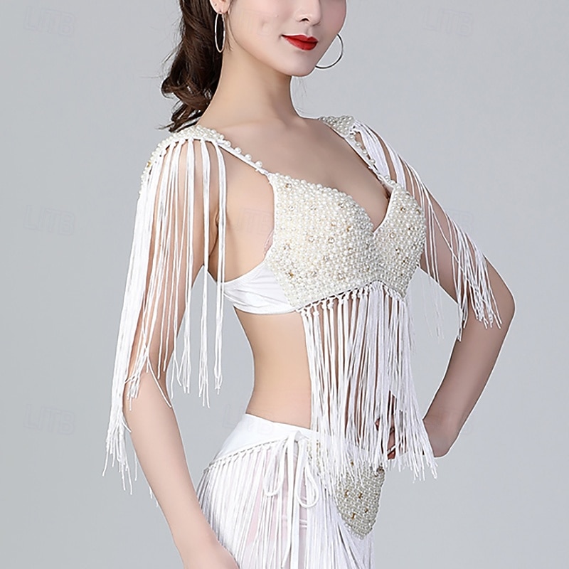 Belly Dance Bra Beading Tassel Pure Color Women's Performance Training Sleeveless High Polyester3