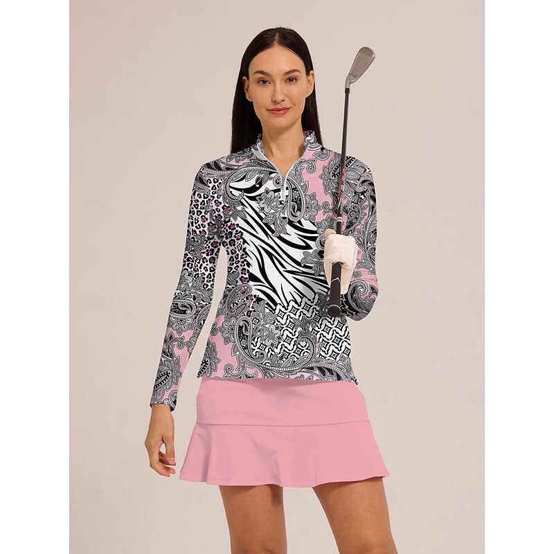 Women's Golf Polo Shirt Navy Pink Purple Long Sleeve Top Ladies Golf Attire Clothes Outfits Wear Apparel3