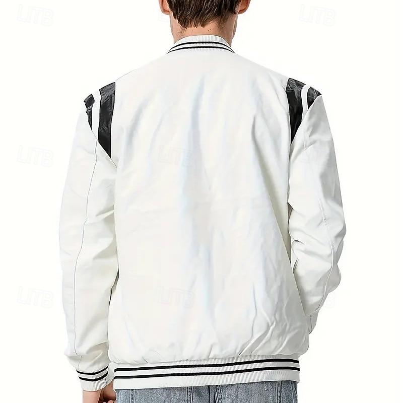 Men's Faux Leather Jacket Biker Jacket Racing Leather Jacket Motorcycle Jacket Daily Vacation Thermal Warm Patchwork Fall & Winter Color Block Fashion Classic Standing Collar Regular Faux Leather4