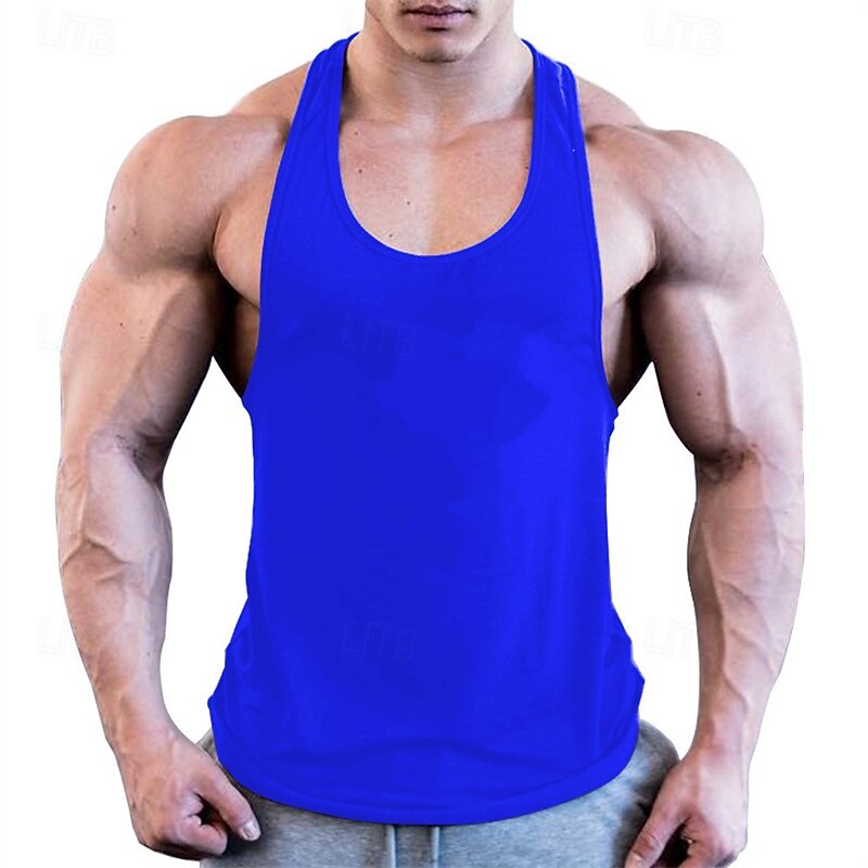 Men's Workout Tank Top Running Tank Top Gym Tank Top Sleeveless Vest / Gilet Casual Athleisure Solid Colored Cotton Quick Dry Soft Breathable Gym Workout Walking Jogging Sportswear Activewear White