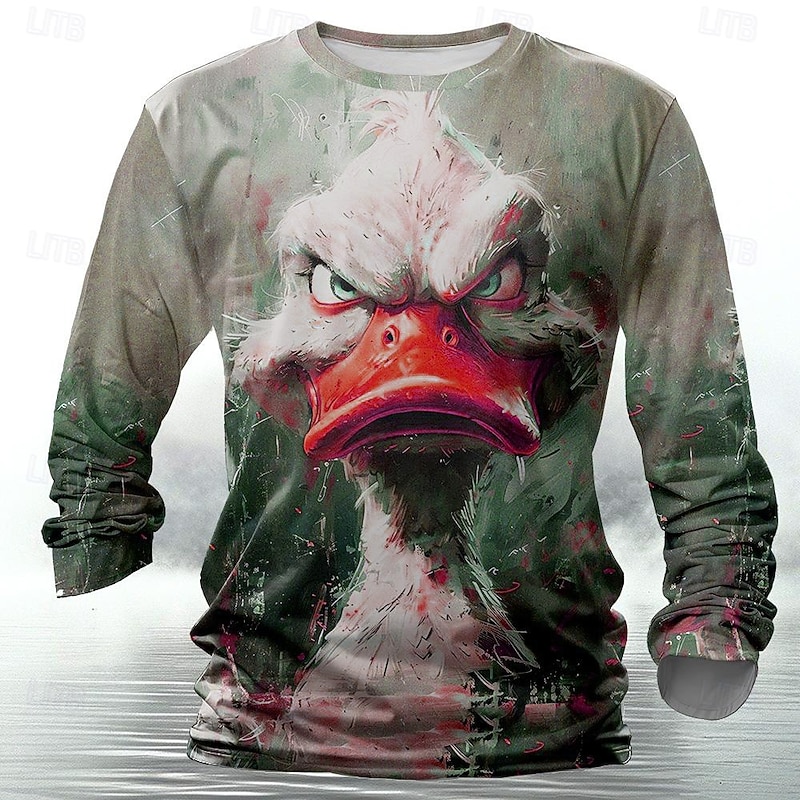 Men's Animal Funny T Shirt Henley Shirt Long Sleeve T shirt 3D Print Crew Neck Shirt Designer Retro Vintage Street Casual Daily Red Purple Green Summer Spring Fall Clothing Apparel S M L XL XXL 3XL4