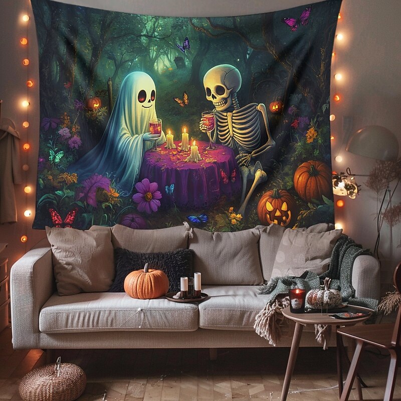 Halloween Decorations Hanging Tapestry Wall Art Large Tapestry Skeleton Ghost Dining Mural Decor Photograph Backdrop Blanket Curtain Home Bedroom Living Room Decoration3
