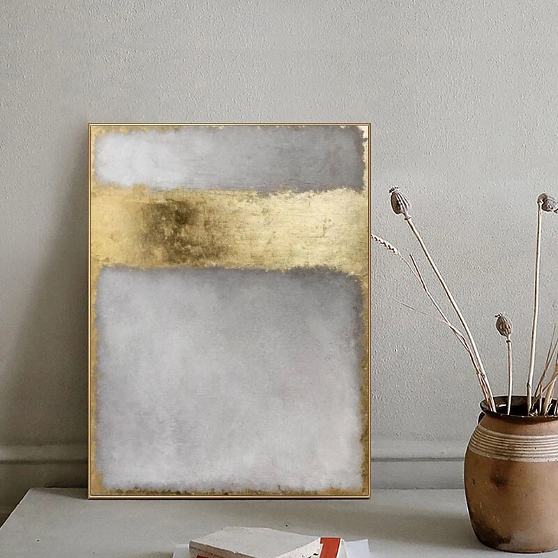 Handmade Contemporary Art Gold Painting Abstract Painting Large Gray Abstract Art Gold Leaf Painting Painting Canvas Wall Painting For Living Room No Frame2