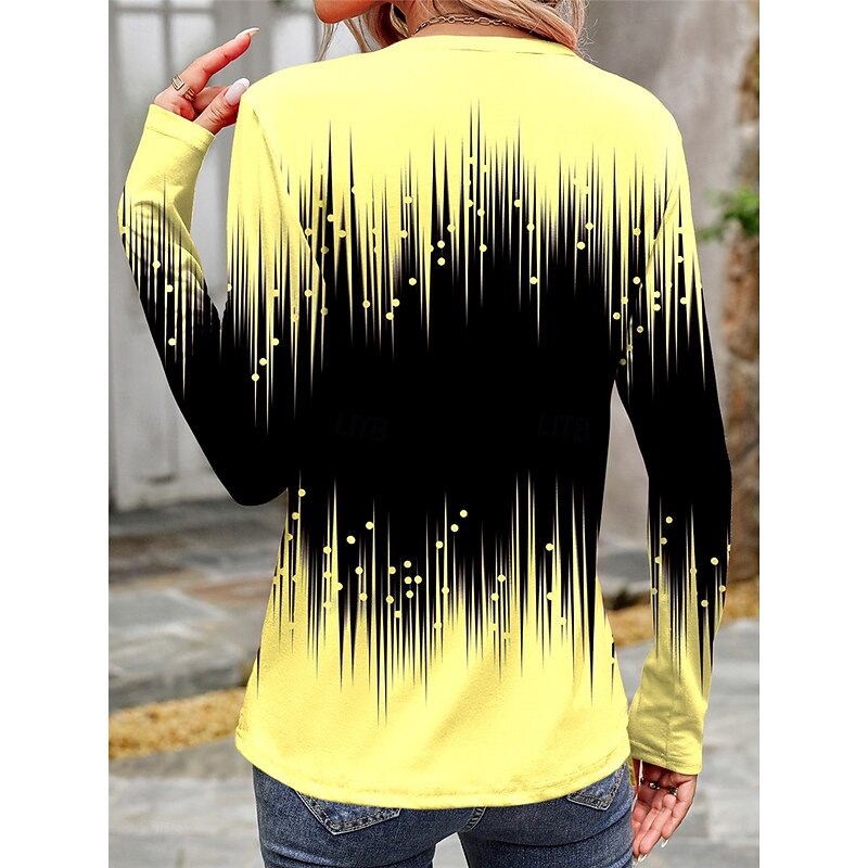 Women's T shirt Crew Neck Long Sleeve Tunic Casual Print Regular Tops Daily Yellow Light Blue Spring Fall2