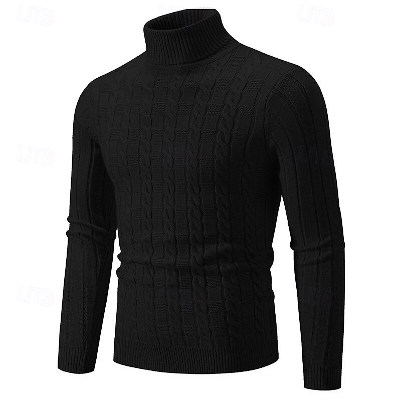 Men's Turtleneck Sweater Sweater Pullover Sweater Jumper Mens Turtle Neck Jumper Cable Knit Knitted Solid Color Turtleneck Stylish Vintage Style Daily Date Clothing Apparel Fall Winter caramel Black3