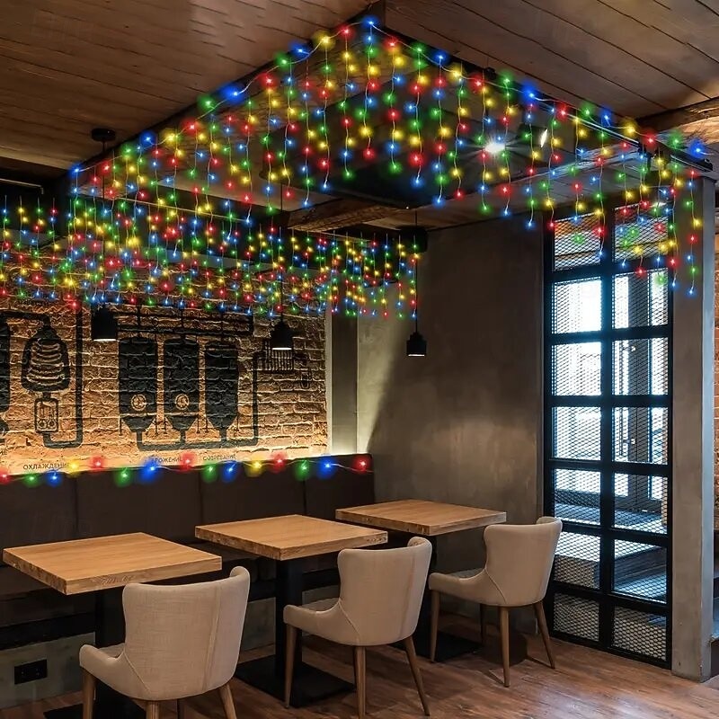 LED Icicle String Lights Xmas Holiday Curtain Lighting 3.5M 5M 216Leds For Xmas New Year Window Christmas Holiday Party Colorful Decoration AC220V 230V 240V EU Plug2
