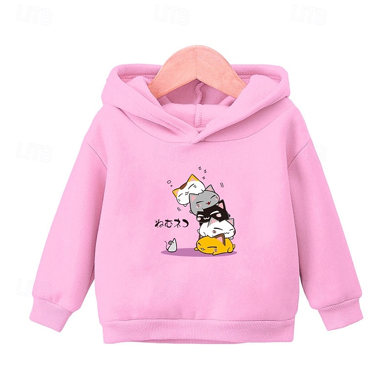 Boys Girls' 3D Cartoon Cat Hoodie Long Sleeve Fall Winter Fashion Basic Kids 4-7 Years Hooded Outdoor Casual Daily Regular Fit4
