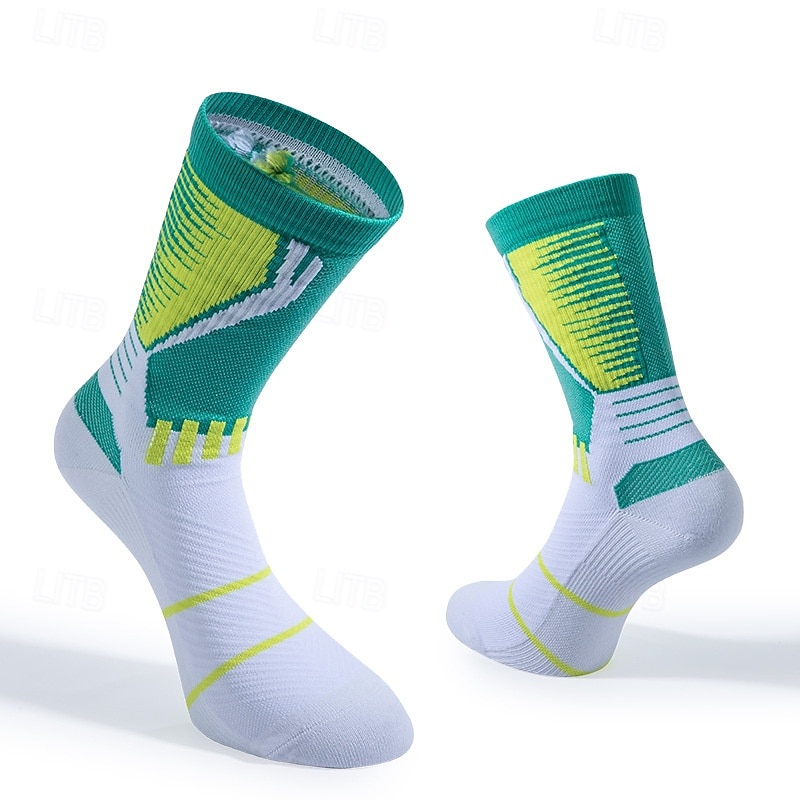 Men's 1 Pair Socks Running Socks Casual Socks Blue Green Color Color Block Sports & Outdoor Daily Vacation Basic Medium Spring Fall Fashion Casual4