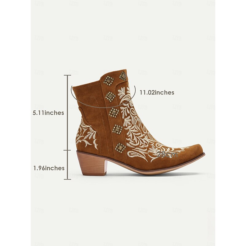 Women's Brown Embroidered Western Ankle Boots with Studded Details - Perfect for Casual Outings and Rodeo Events4