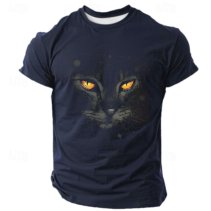 Men's Cat Funny T Shirt Short Sleeve T shirt 3D Print Crew Neck Shirt Retro Vintage Casual Street Style Sports Outdoor Holiday Going out Black Green Dark Blue Spring & Summer Clothing Apparel S M L2