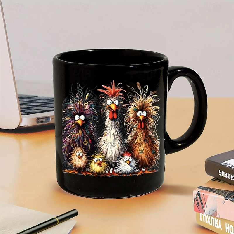 Rooster Funny Mug Ceramic Funny Coffee Mug Cup Black Retro Vintage Casual Street Style Gift Mug 11.2oz/330ml4