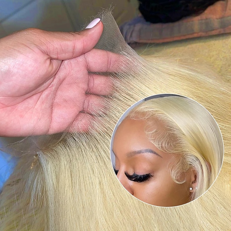 Human Hair 13x4 Lace Front Wig Free Part Peruvian Hair Natural Straight Blonde Wig 150% Density with Baby Hair Glueless Pre-Plucked For wigs for black women Long Human Hair Lace Wig3