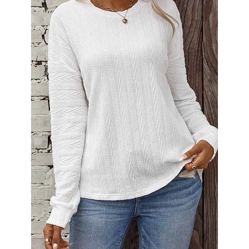 Women's Pullover Elegant Fashion Plain Work Dailywear Casual Crew Neck Buttons Long Sleeve White Fall Winter4