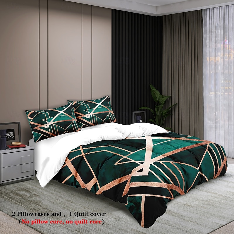 Luxury Geometric Color Block Abstract Bee 3-Piece Duvet Cover Sets Bedding Set - Elegant and Modern Design - Includes Duvet Cover and Pillowcases - Soft and High-Quality Fabric - Perfect for a Chic and Stylish Bedroom Look - Easy to Clean and Maintain4