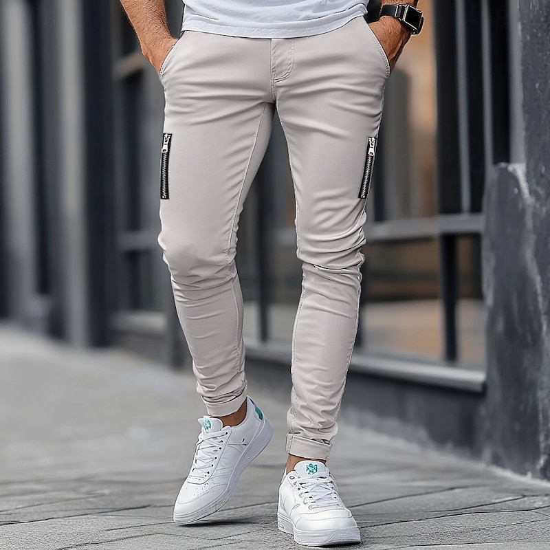 Men's Trousers Chinos Summer Pants Casual Pants Zipper Plain Comfort Breathable Full Length Casual Daily Holiday Fashion Basic Black Khaki Micro-elastic4