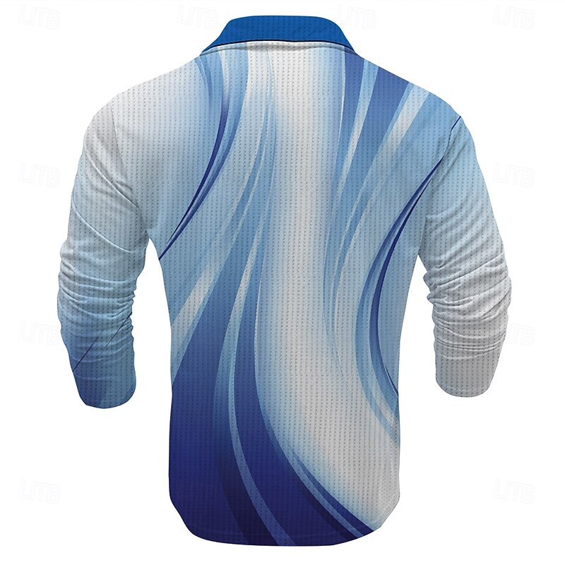 Men's Waffle Polo Shirts Golf Shirt Long Sleeve Polo Shirts Collared Shirts Casual Vacation Wear Formal Wear Festival Wear Buttons 3D Print Summer Blue2