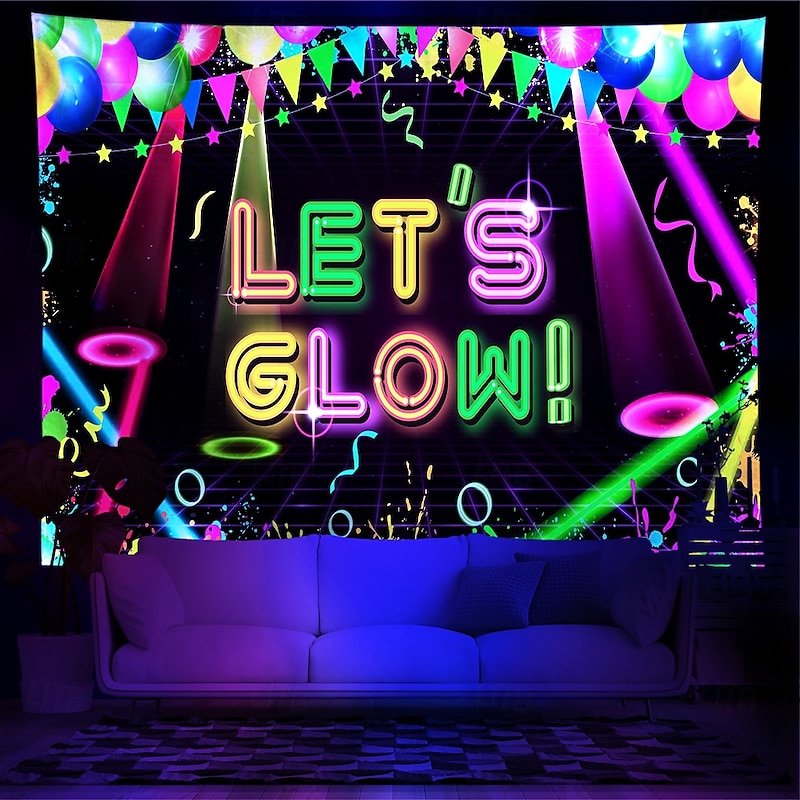 Blacklight Tapestry UV Reactive Glow in the Dark Glow Party Neon Party Ideas Glow Sticks Party Hanging Tapestry Wall Art Mural for Living Room Bedroom