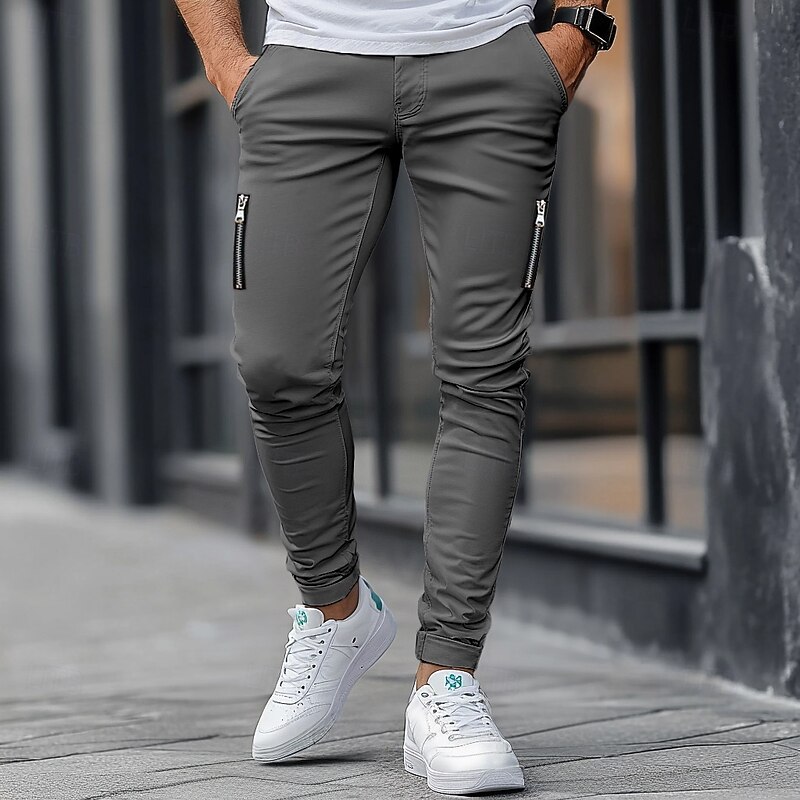Men's Trousers Chinos Summer Pants Casual Pants Zipper Plain Comfort Breathable Full Length Casual Daily Holiday Fashion Basic Black Khaki Micro-elastic