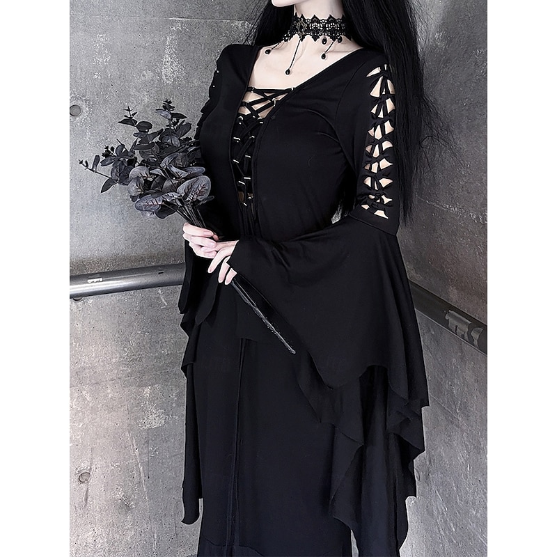 Punk & Gothic Dress Witch Morticia Addams Solid Color Fancy Dress Women's Fantasy Walpurgis Night Halloween Carnival Party / Evening Adults' Dress2