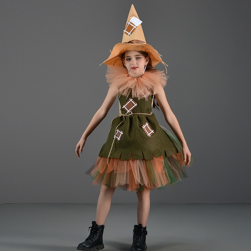 Dorothy Scarecrow Halloween Costume Tutu Alice in Wonderland Dress Up Kid's Girls' Children's Day Masquerade Party Easy Halloween Costumes Dress Up2