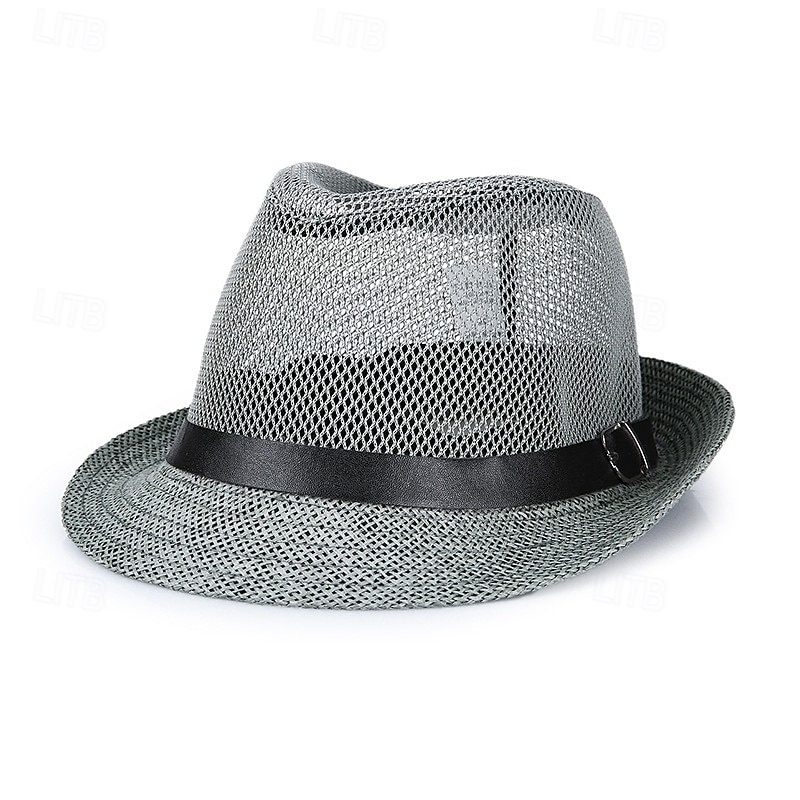 Men's Straw Hat Sun Hat Wild Brim Hat Black White Linen Mesh Fashion Casual Street Daily Plain Breathable4