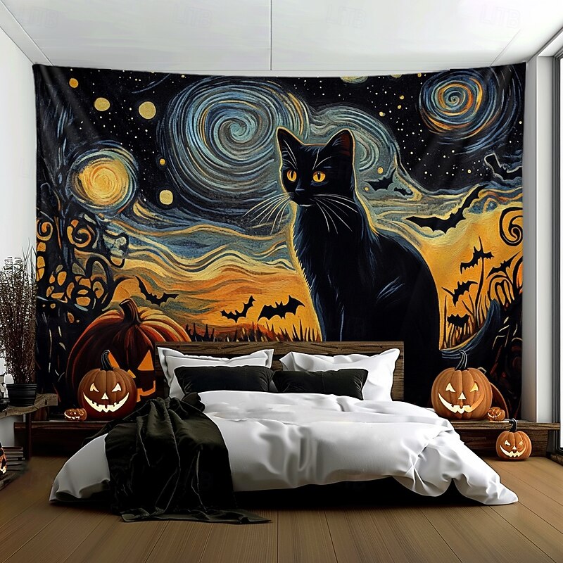 Cats Hanging Tapestry Farmhouse Pumpkin Wall Art Large Tapestry Mural Decor Photograph Backdrop Blanket Curtain Home Bedroom Living Room2
