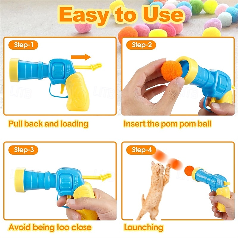 31Pcs Cat Ball Toy Launcher Gun Cat Balls Fetch Toy 30Pcs Plush Fuzzy Balls Launcher Cat Toy for Cats with 1 Gun Funny Interactive Cat Toys for Bored Indoor Adult Cats Cute Kitten Kitty Toys4