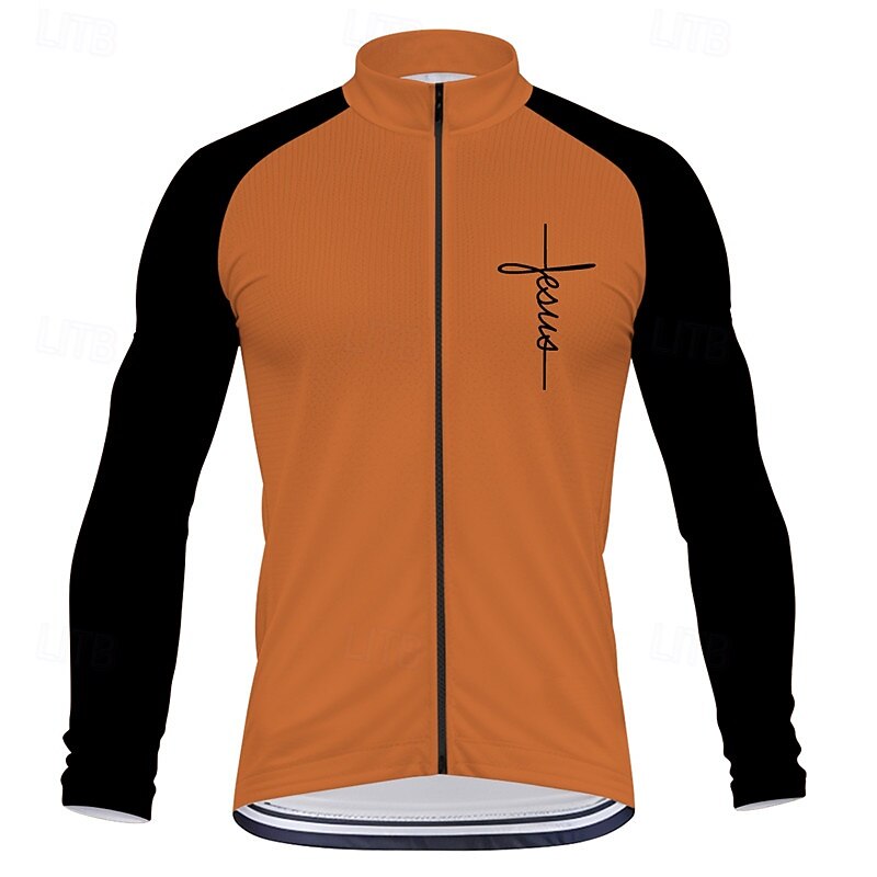 Men's Cycling Jersey Graphic Long Sleeve Bike Tee Tshirt Top with 3 Rear Pockets Mountain Bike MTB Road Bike Cycling Quick Dry Front Zipper Wicking Sports Blue Purple Orange Clothing Apparel