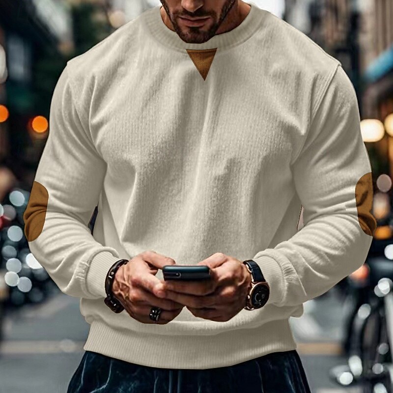 Men's Sweatshirt Apricot Black Army Green Fuchsia Brown Crew Neck Color Block Patchwork Ribbed Textured Sports & Outdoor Daily Holiday Corduroy Streetwear Basic Casual Fall & Winter Clothing Apparel2