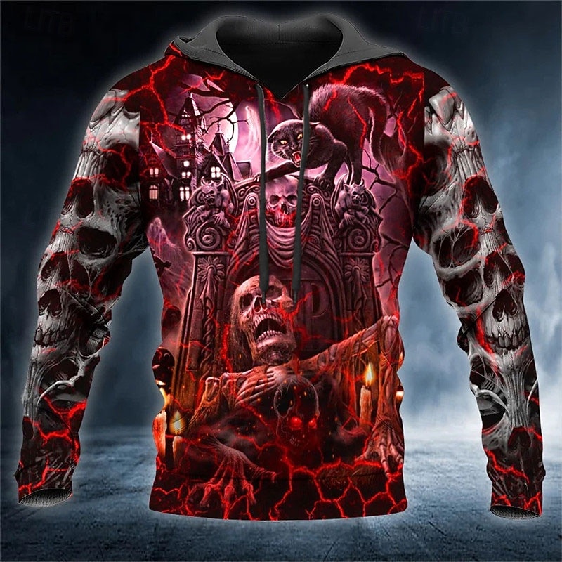 Men's Skull Graphic Prints Hoodie Hoodies Sweatshirt Streetwear Designer Long Sleeve Hooded Daily Sports Red Print Spring &  Fall Designer