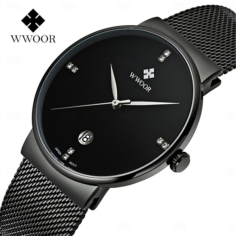 WWOOR Top Brand Luxury Square Man Watch Date Waterproof Men Wristwatch High Quality Stainless Steel Men's Quartz Watches