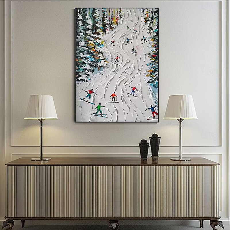 Mintura Handmade Ski Sport Oil Paintings On Canvas Modern Wall Art Room Decoration Abstract Snowy Mountain Landscape Picture For Home Decor Rolled Frameless Unstretched Painting4