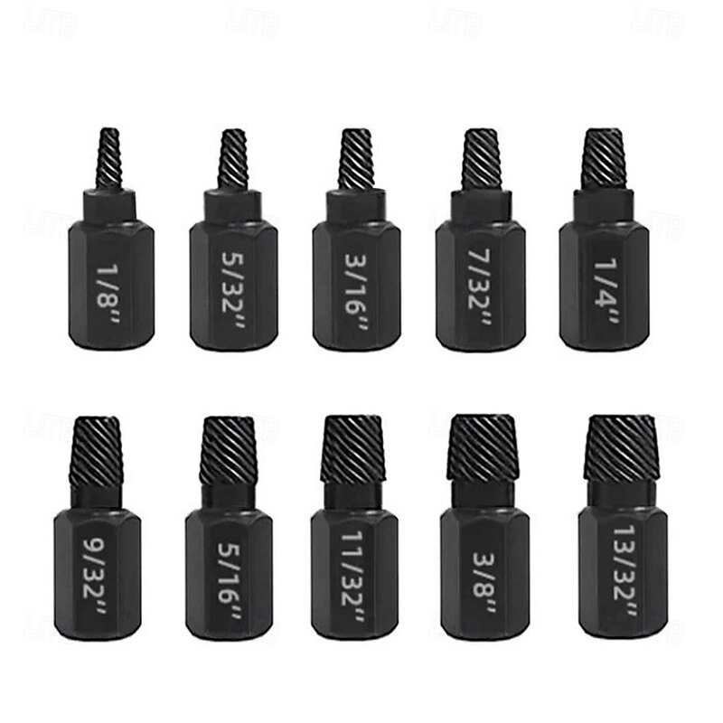 10-Piece Set Broken Head Bolt Screw Cap Extractor - Hexagon Socket Bolt Removal Tool, Chrome Vanadium Steel, for Screws, Bolts, and Studs