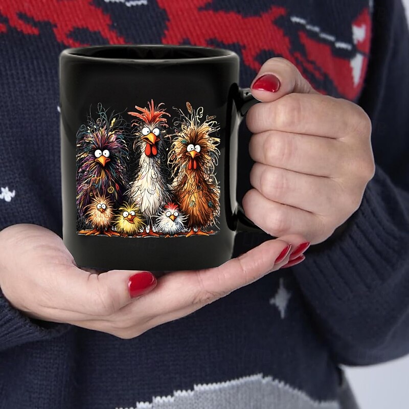 Rooster Funny Mug Ceramic Funny Coffee Mug Cup Black Retro Vintage Casual Street Style Gift Mug 11.2oz/330ml2