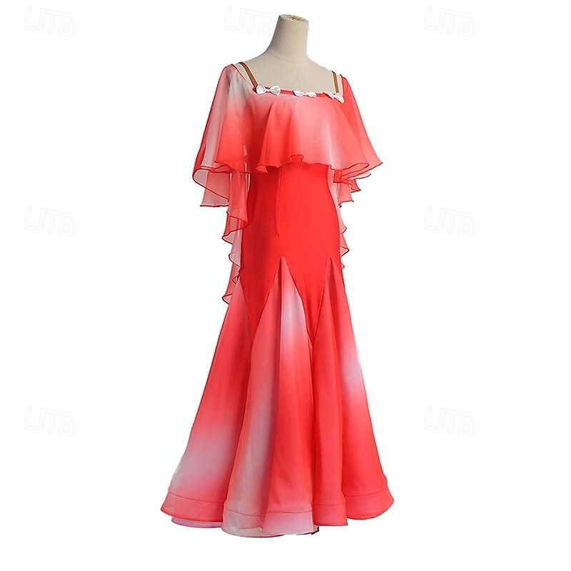Ballroom Dance Dress Butterfly Splicing Women's Performance Party Sleeveless Chiffon Spandex4