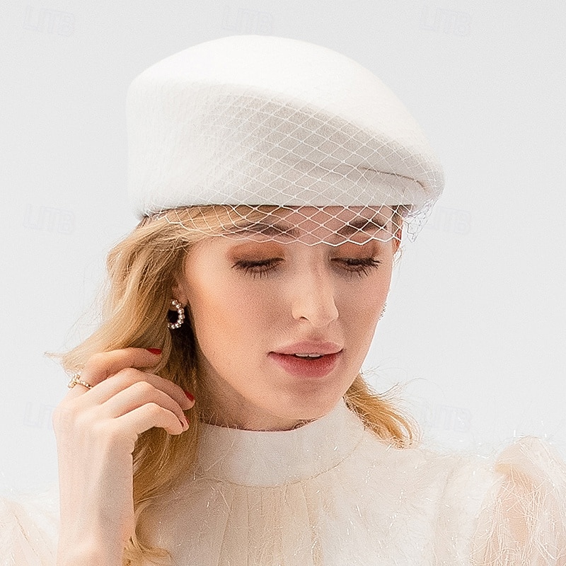 Hats 100% Wool Beret Hat Bowler / Cloche Hat Wedding Evening Party Elegant Wedding With Cap Tulle Headpiece Hea2