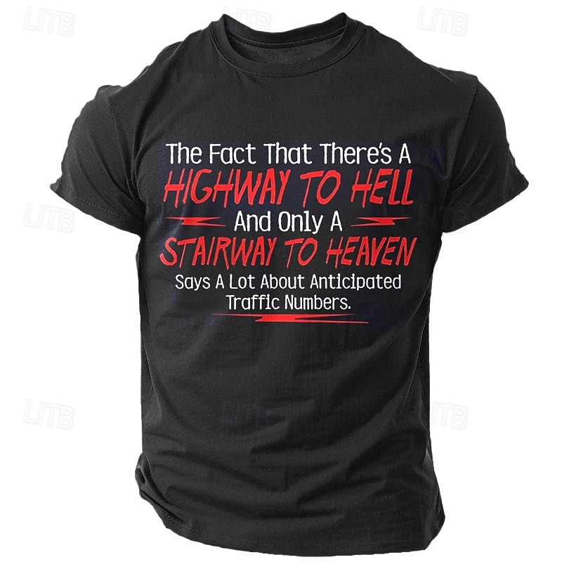 Men's Funny Graphic T-Shirt - Highway To Hell, Stairway To Heaven Traffic Numbers Pun Short Sleeve2